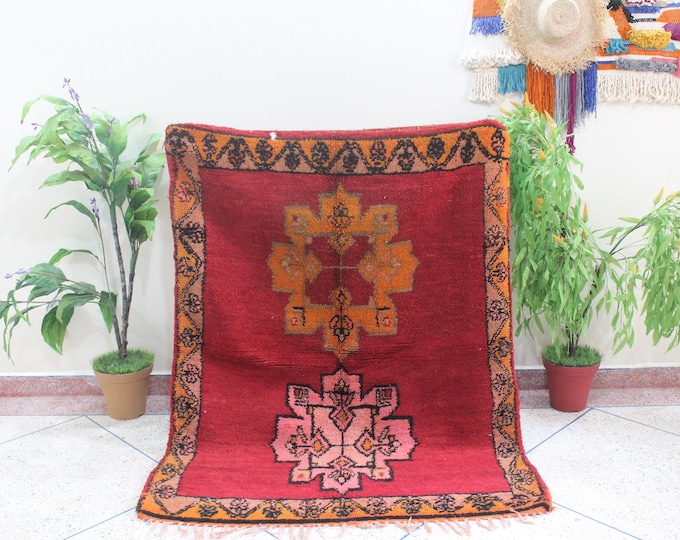 Moroccan Red rug, Authentic Moroccan rug, Berber carpet, Genuine Wool rug, Handmade rug, Beni ourain style