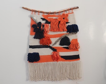 moroccan abstract textile wall art, boho home decor perfect for the bedroom, minimalistic yarn abstract tapestry, unique chunky artwork