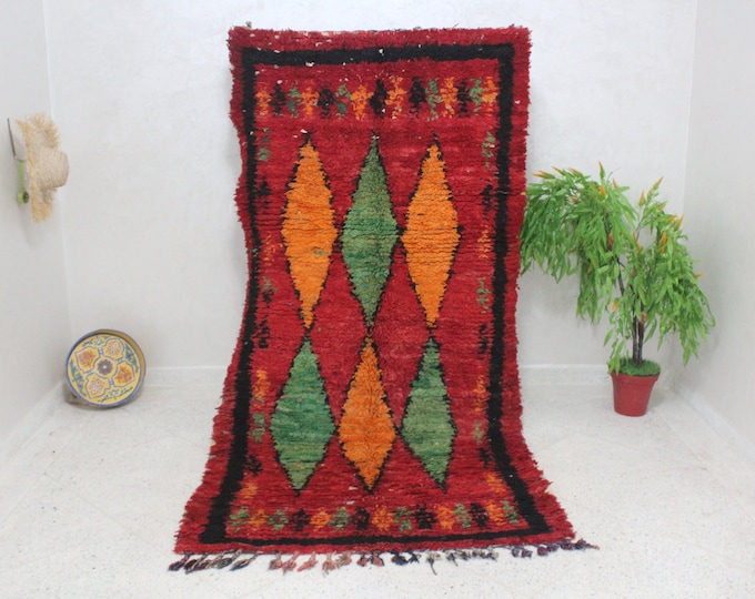 vintage boujaad rug, authentic moroccan rug 4x8 ft