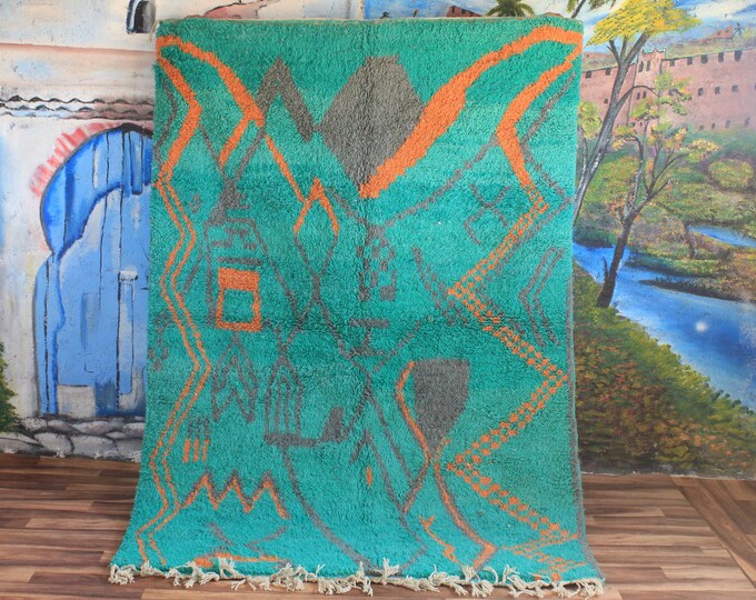 Colorful Moroccan Rug, Custom Fabulous Boujad Rug, Abstract Blue Carpet, Handmade Moroccan Rug, Bohemian rug