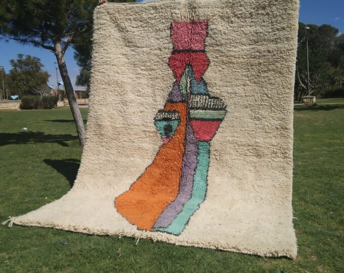 custom fabulous boujad rug, authentic moroccan rug, azilal rug, abstract multicolored carpet, handmade furniture, bohemian rug