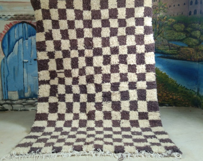 Checkered Beni Ourain Rug, Tribal Area Rug, Woven Rug, Pale Gray  Rug, Custom Moroccan Rug, Living Room Decor, Wool Rug, Beige Checkered Rug