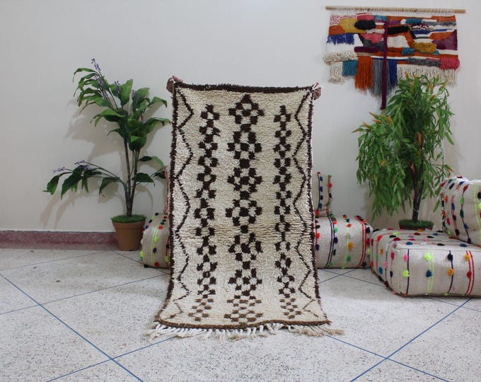 Authentic Moroccan Rug, Vintage Beni Ourain Rug, 5.0 Ft x 2.7 Ft, Vintage Moroccan Rug