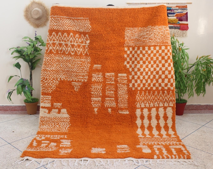 moroccan orange rug, beni ourain orange rug, wool berber rug, custom rug, handmade rug, rustic orange rug, orange carpet - wool rug