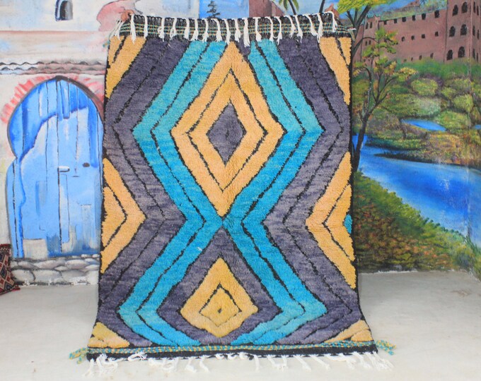 custom fabulous boujad rug, authentic moroccan rug, azilal rug, abstract multicolored carpet, handmade furniture, bohemian rug