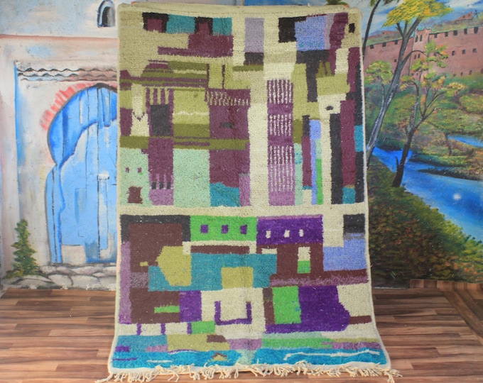colorful moroccan rug, custom fabulous boujad rug, azilal rug, abstract multicolored carpet, handmade moroccan rug, bohemian rug