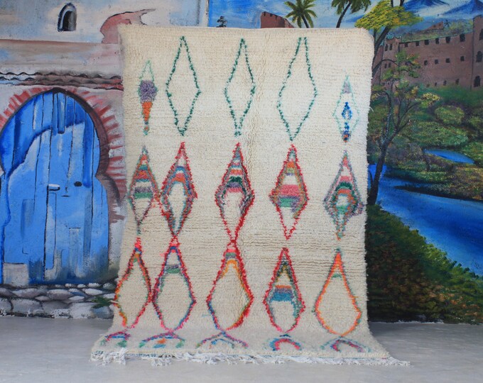 custom fabulous boujad rug, authentic moroccan rug, azilal rug, abstract multicolored carpet, handmade furniture, bohemian rug