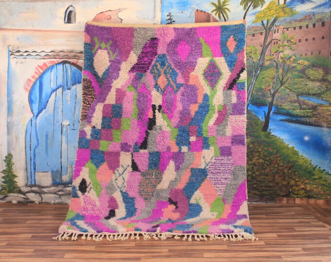 Bohemian Pink Rug, Custom Fabulous Boujad Rug, Authentic Moroccan Rug, Azilal Rug, Abstract Multicolored Carpet, Handmade Rug