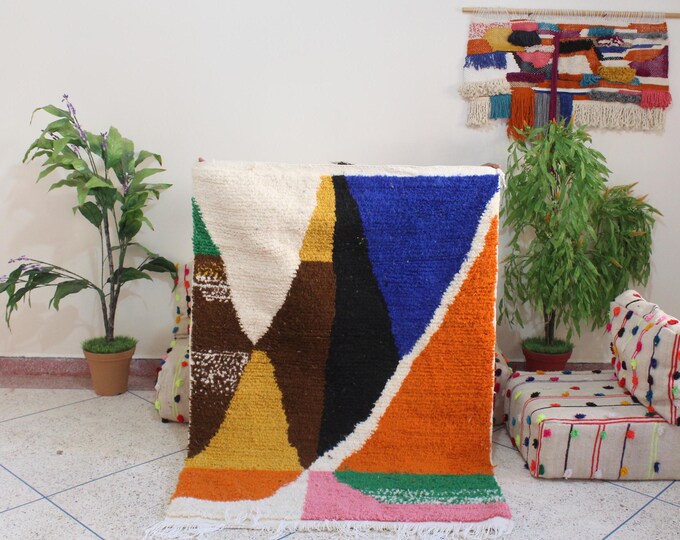 colorful moroccan rug, custom fabulous boujad rug, azilal rug, abstract multicolored carpet, handmade moroccan rug, bohemian rug