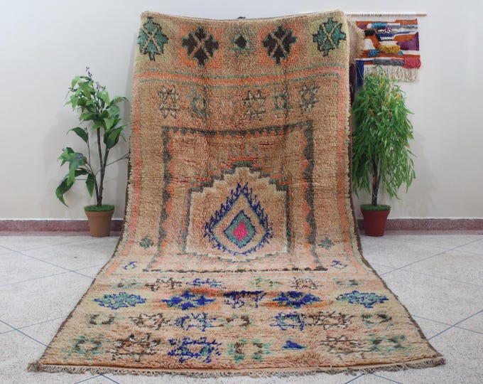 Authentic vintage moroccan rug - Boujaad - 14x5feet / 430x164cm - Collector tribal rug, long rug, traditional design in Beige