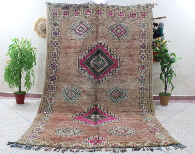 Vintage Handmade Wool  Boujaad Beige Area Rug Moroccan Living Room - 6.56X10.5ft