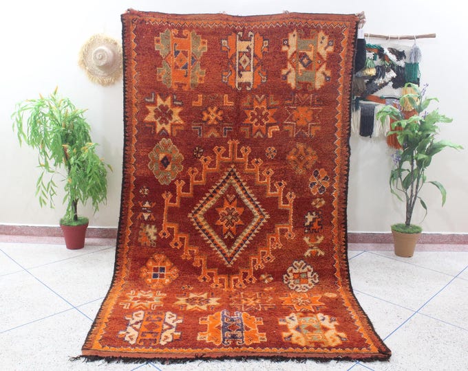 Vintage Painting, Moroccan Handmade Rug, Red Orange , Living Room Rug, Authentic Handmade Carpet, Boujaad Rug, Handwoven Rug, Handmade gifts