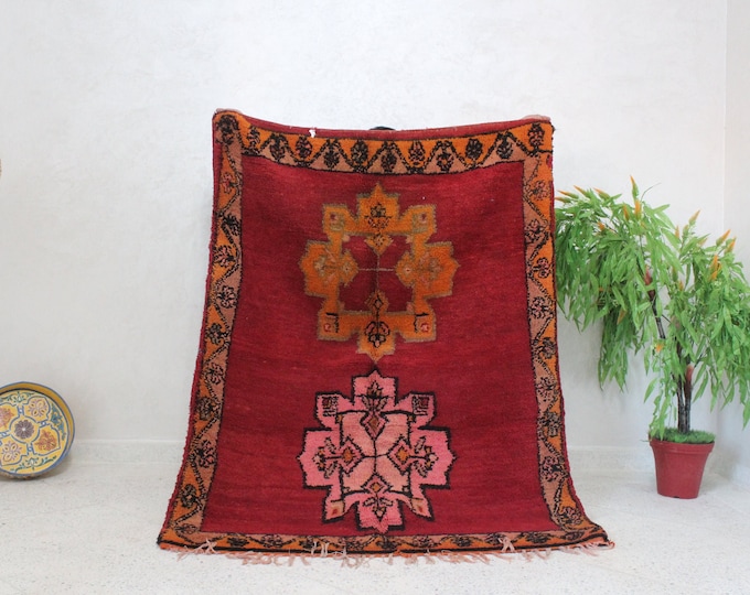 Vintage Beni Mguild rug, Authentic Moroccan Rug 4x5 ft