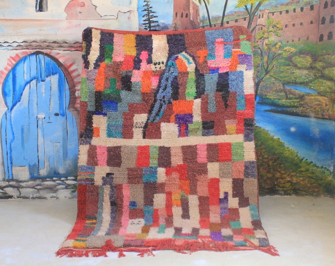 moroccan rug, custom fabulous boujad rug, authentic, azilal rug, abstract multicolored carpet