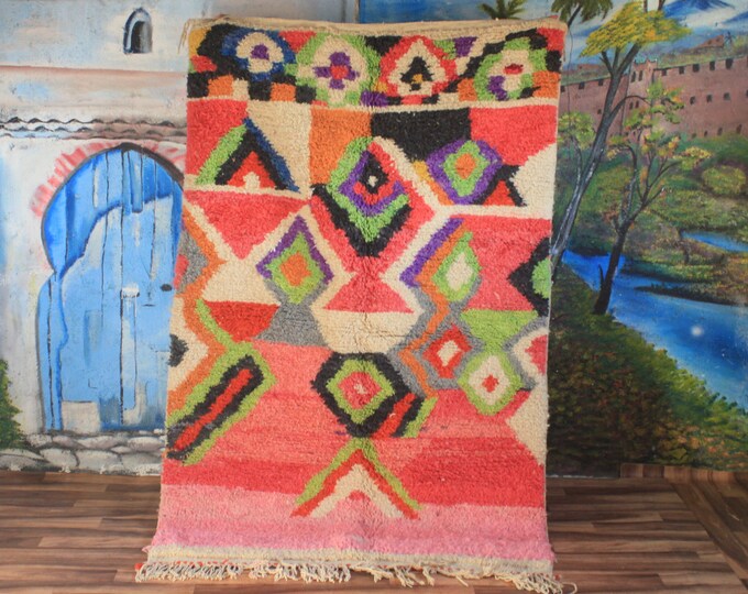moroccan multi-colors rug, beni ourain orange rug, wool berber rug, custom rug, handmade rug, wool rug