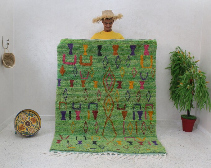 Moroccan rug sage green - handmade rug - Genuine lamb wool - berber green rug - moroccan berber rug - Boujaad rug