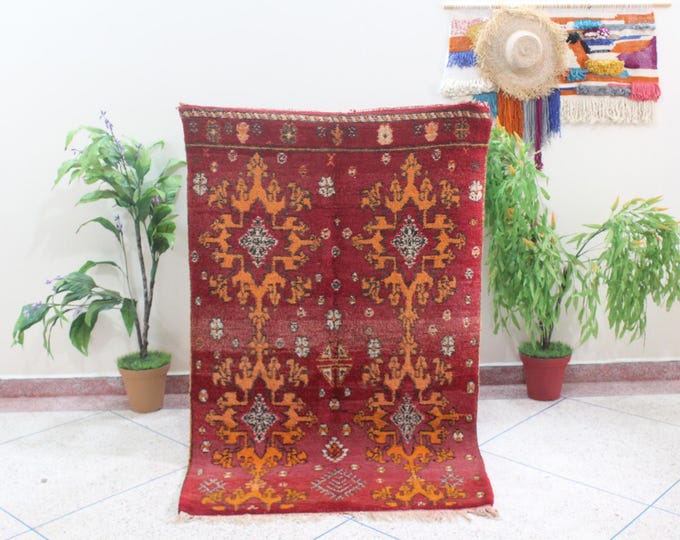 Moroccan Red rug, Authentic Moroccan rug, Berber carpet, Genuine Wool rug, Handmade rug, Beni ourain style