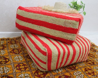 Moroccan Kilim Pouf, Floor Cushion, Vintage Moroccan Bujaad cushion