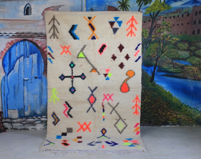 custom fabulous boujad rug, authentic moroccan rug, azilal rug, abstract multicolored carpet, handmade furniture, bohemian rug