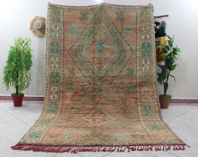 Vintage Handmade Wool  Boujaad Beige Area Rug Moroccan Living Room - 6.56X10.5ft