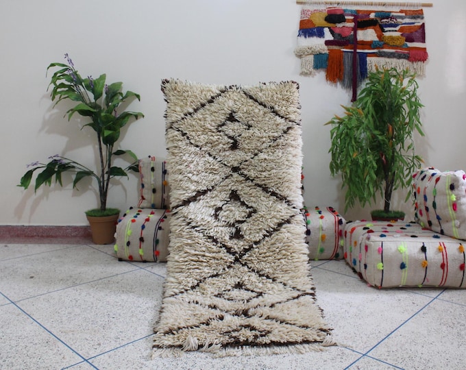 Authentic Moroccan Rug, Vintage Beni Ourain Rug, 5.7 Ft x 2.4 Ft, Vintage Moroccan Rug