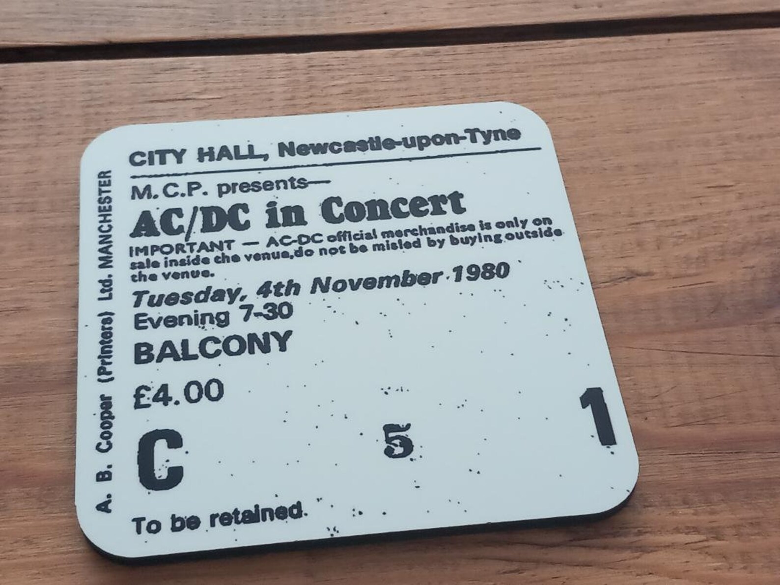 AC/DC Ticket Coaster: Newcastle City Hall, 1980 - Etsy UK