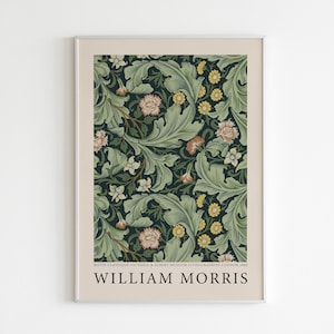 William Morris Poster, Vintage Leaf Poster, Flower Printable Art, Flower Print, Botanical, Mid-Century Artist, Digital Download