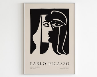 ピカソ「接吻」プリント：白黒モダンアート（デジタルダウンロード