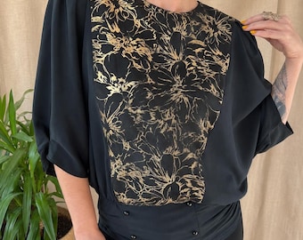 Bluzka vintage disco z lat 80., wieczorowa błyszcząca bluzka peplum glam goth
