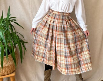 Vintage pleated plaid skirt plus size 2XL 80s, midi tartan flannel academia high waist