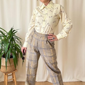 Vintage plaid pants M 40s, 80s pleated pegged high waist academia office business slacks