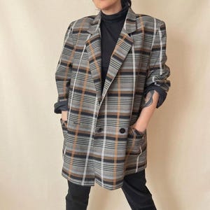 Vintage plus size geruite blazer 2XL jaren 90, schoudervulling oversized kantoor zakelijk boxy elegant
