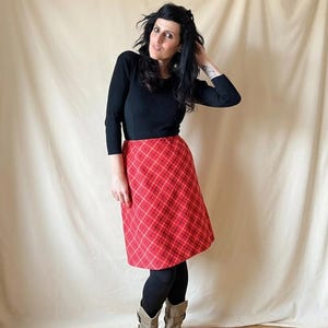 jupe vintage en laine tartan S 60s 70s, bureau mod hippie taille haute St Michael