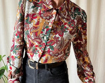 Vintage ruitershirt M jaren 80, paarden zakelijk casual barok stijlvol kerst met knopen