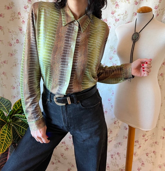 Vintage snake print shirt 90s business casual 70s… - image 3