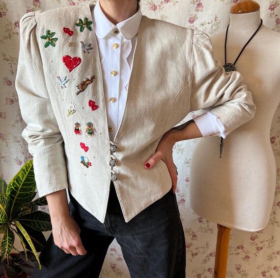 Veste en lin autrichienne vintage des années 90 L, épaulette