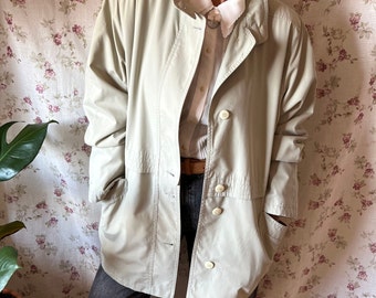 Vintage trench coat classic elegant business oversize 80s buttoned midi padded light plus work Parka rain 90s chic spring non binary 2XL 44