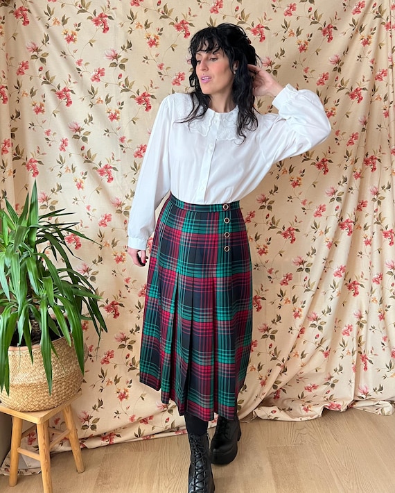 Wool Skirt Burgundy Skirt 70s Vintage 80s 90s Wool Plaid Long A