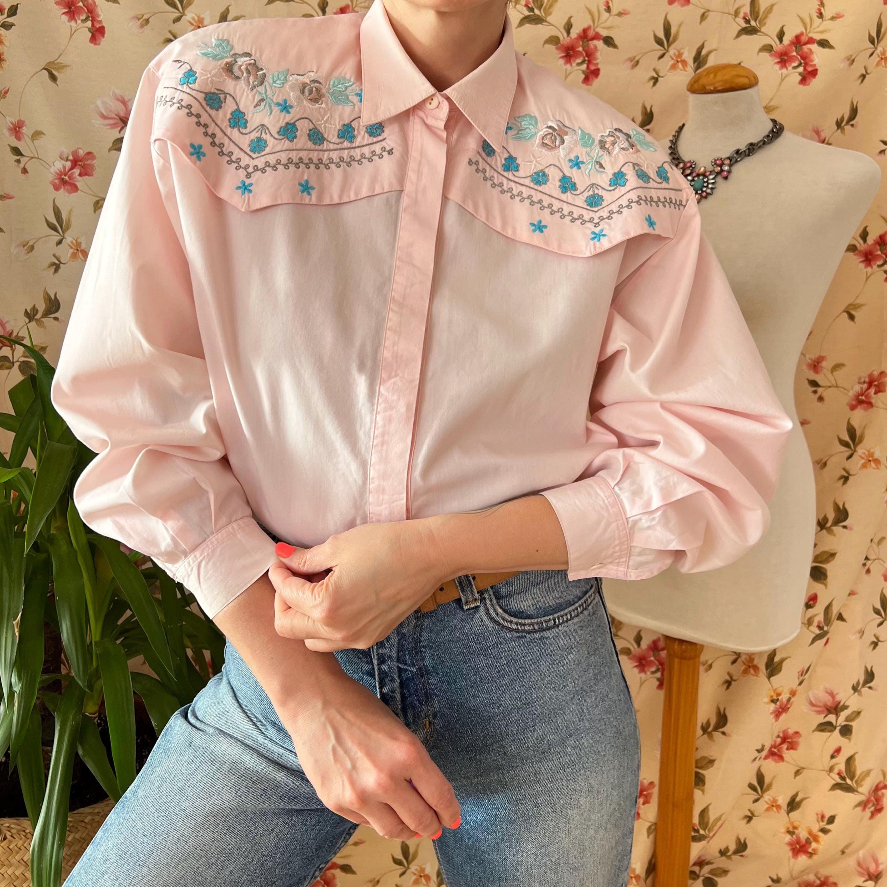 Vintage Pink Western Shirt 90s XL, Back Embroidery Yoke Cowboy 
