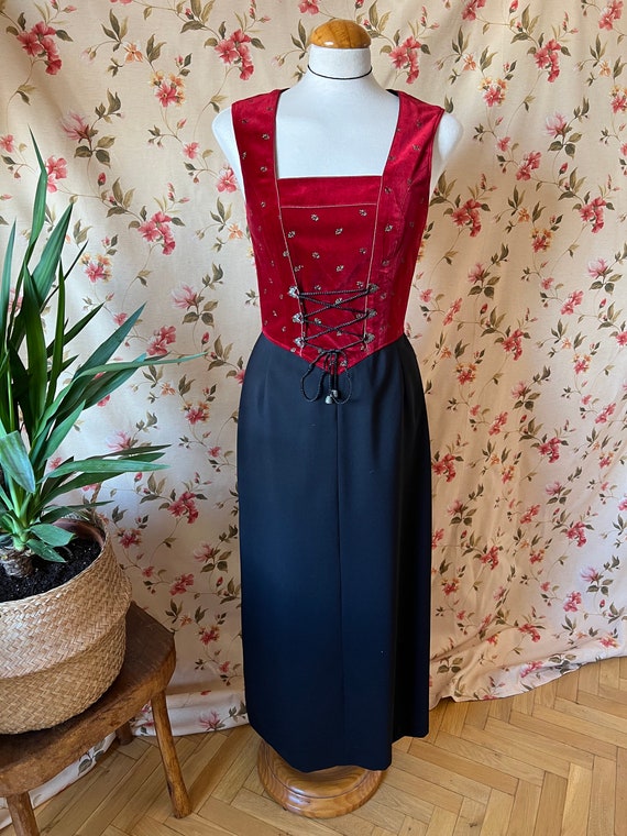 Vintage velvet corset dress, folk dirndl milkmaid… - image 8