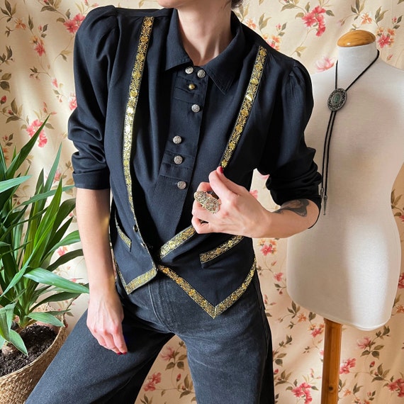 Vintage disco folk shirt vest crop 80s, funky glam