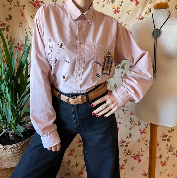 Vintage funky embroidery shirt button up 90s, art… - image 2
