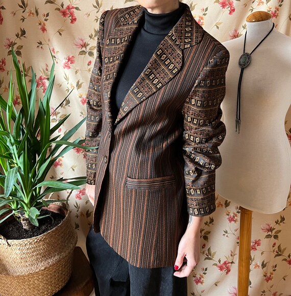 Blazer Capitonné Baroque Vintage Années 80 Donna Di Cuori – Taille M, Couleur Multicolore