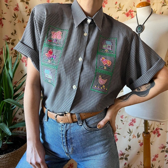 90s vintage embroidery shirt 和 スカシャツ