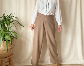 Vintage wool pants high waist 70s M 40s style, dark academia office alpine suit