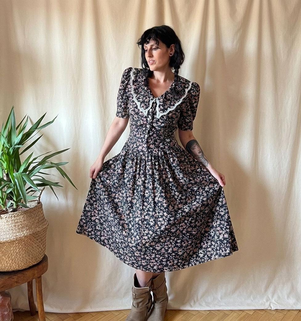 ワンピース humoresque chelsea collar dress Vintage Chelsea Collar Midi Dress 40s Style S, 90s Cottagecore