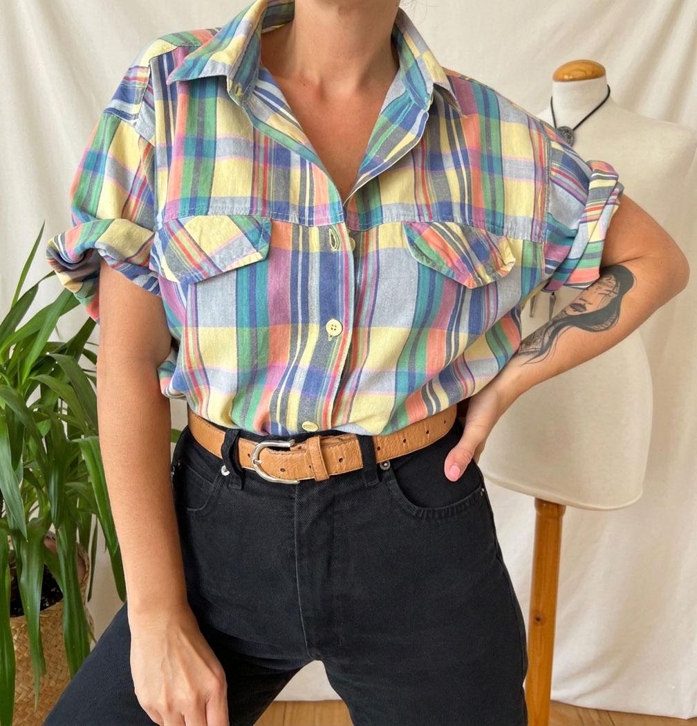 トップス 50s-60s Open Collar Check Shirt 50s Check Shirt - Etsy Canada