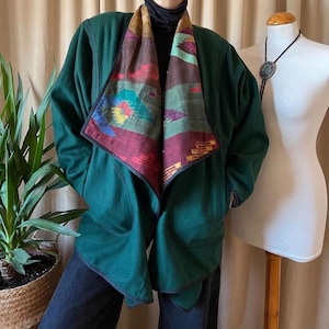 manteau vintage en laine drapé 2XL des années 90, kimono aztèque grande taille mousse plumeau surdimensionné sud-ouest
