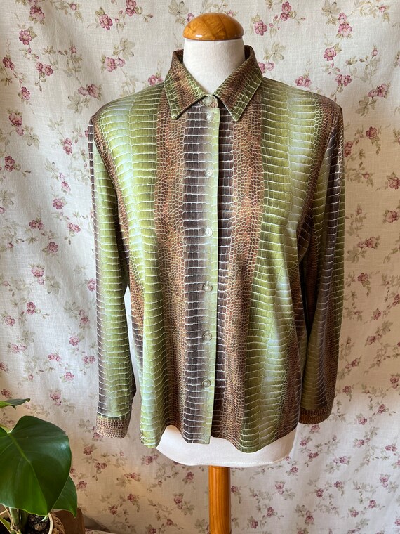 Vintage snake print shirt 90s business casual 70s… - image 8