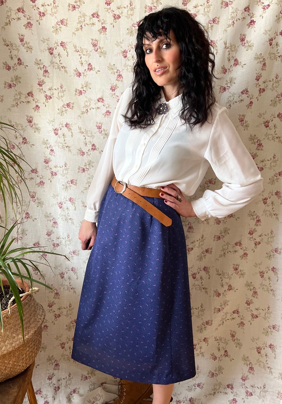 Vintage 70s folk lavender skirt ditsy cottagecore… - image 2